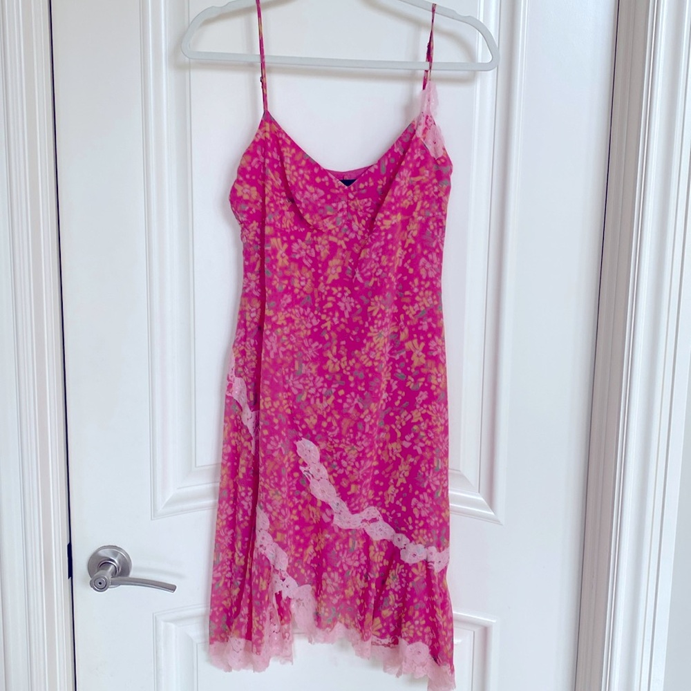 Pink Silk Dress With Lace Detail - Size 4